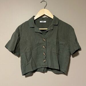 Green Button-Up Cropped Shirt